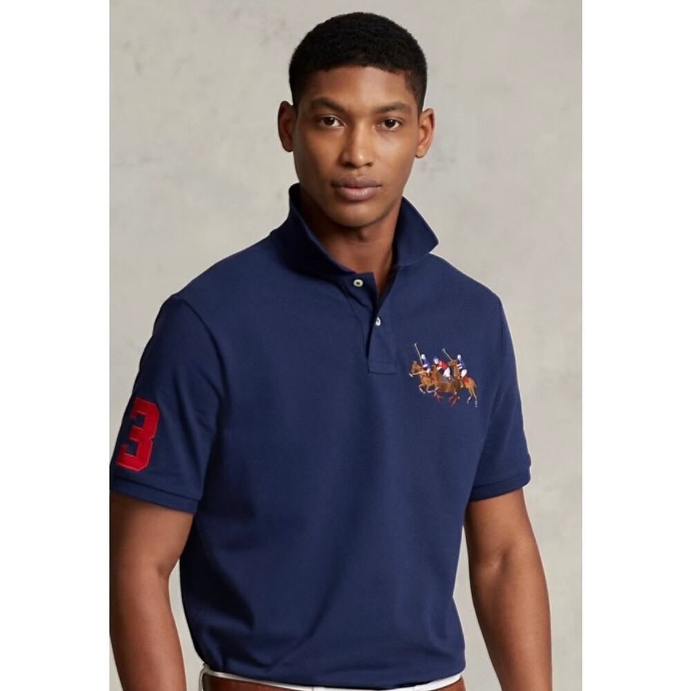 Polo Ralph Lauren Custom Triple-Pony Polo Shirt Navy #3 Sz XXL Preppy